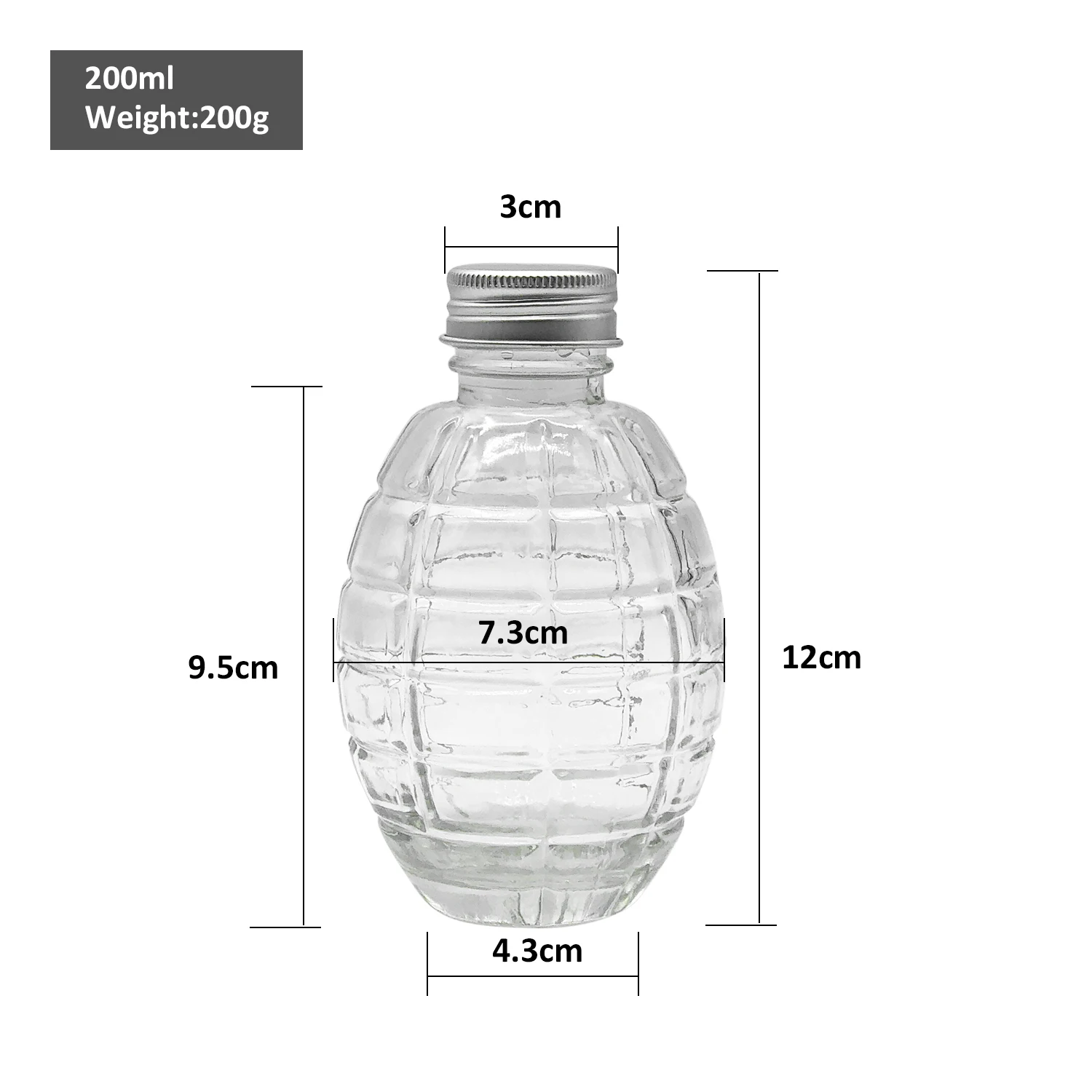 New Design Creative Customize Transparent Grenade Shape Beverage Fruit Juice Wine Glass Bottle 200ml
