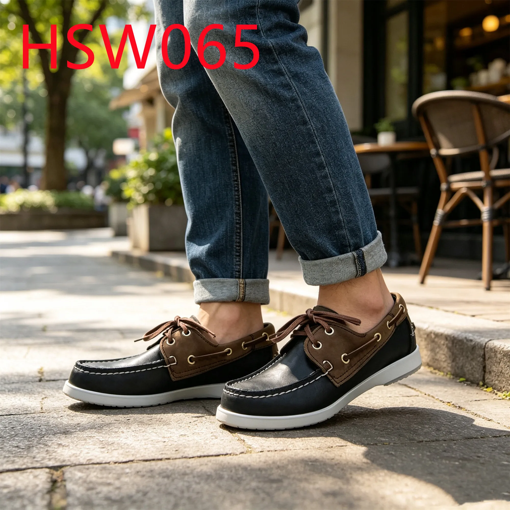 HY,Street Stroll Durable Rubber Sole Split Leather Boat Shoes Day Walking Handmade Loafer Shoes with Half Leather Insole HSW065