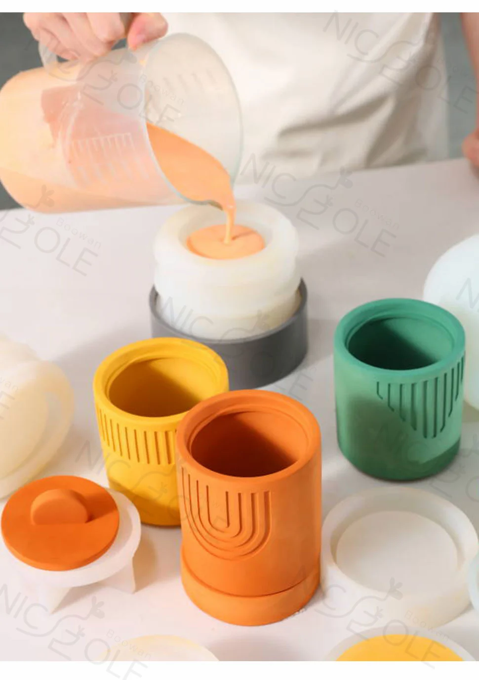 Nicole New Handmade Geometric Candle Jar Molds Concrete Cement Silicone