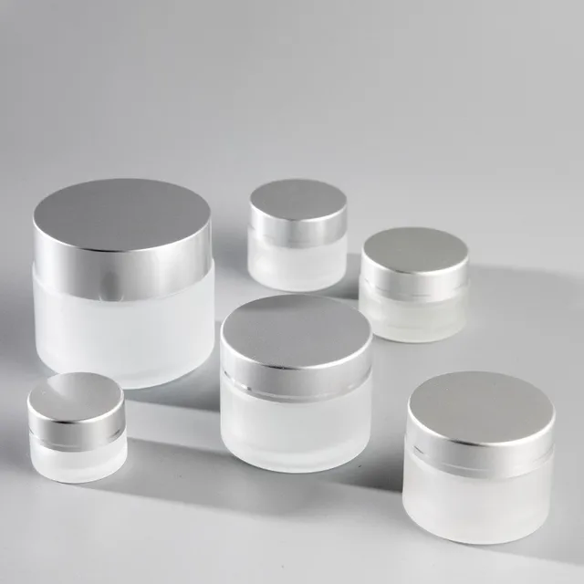 5g 100g 30ml Frosted Glass Cosmetic Jars with Silver Aluminum Lid for Moisturizer Face Cream