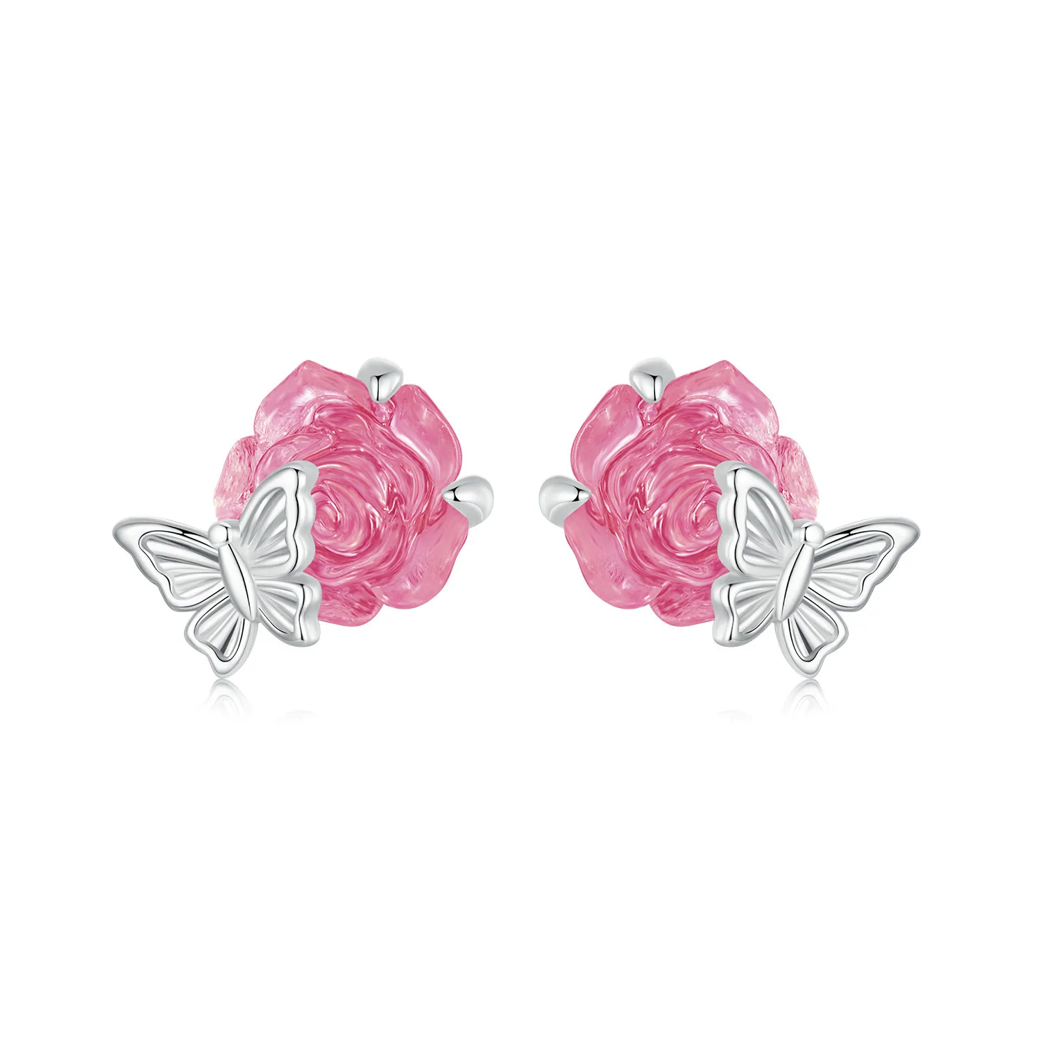 925 Sterling Silver Rose Flower Crystal Stud Earrings for Women