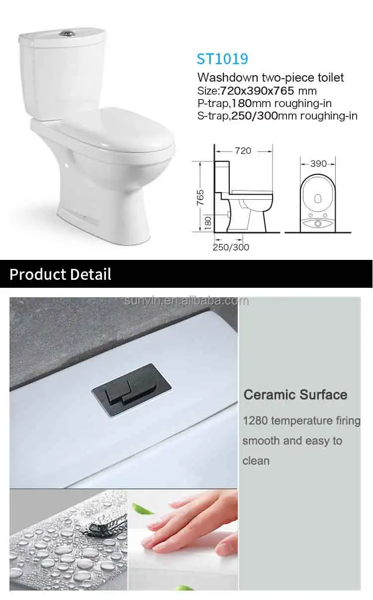 Bathroom toilet wc ceramic washdown two piece toilet