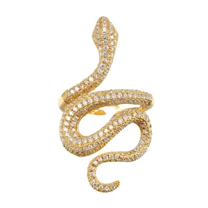 Customized Fashionable Minimalist Unisex Zircon Champagne Gold Plated Snake Ring