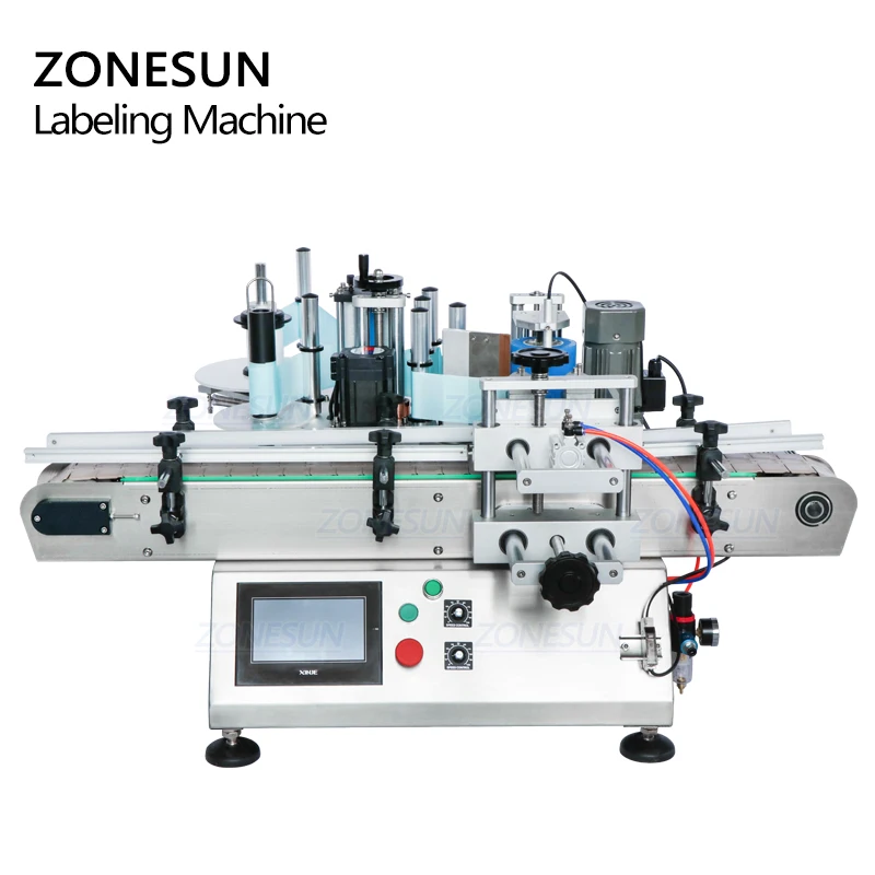 ZONESUN ZS-TB500 Sticker Liquid Soap Automatic Water Bottle Labeling Machines 2 Side With Coder