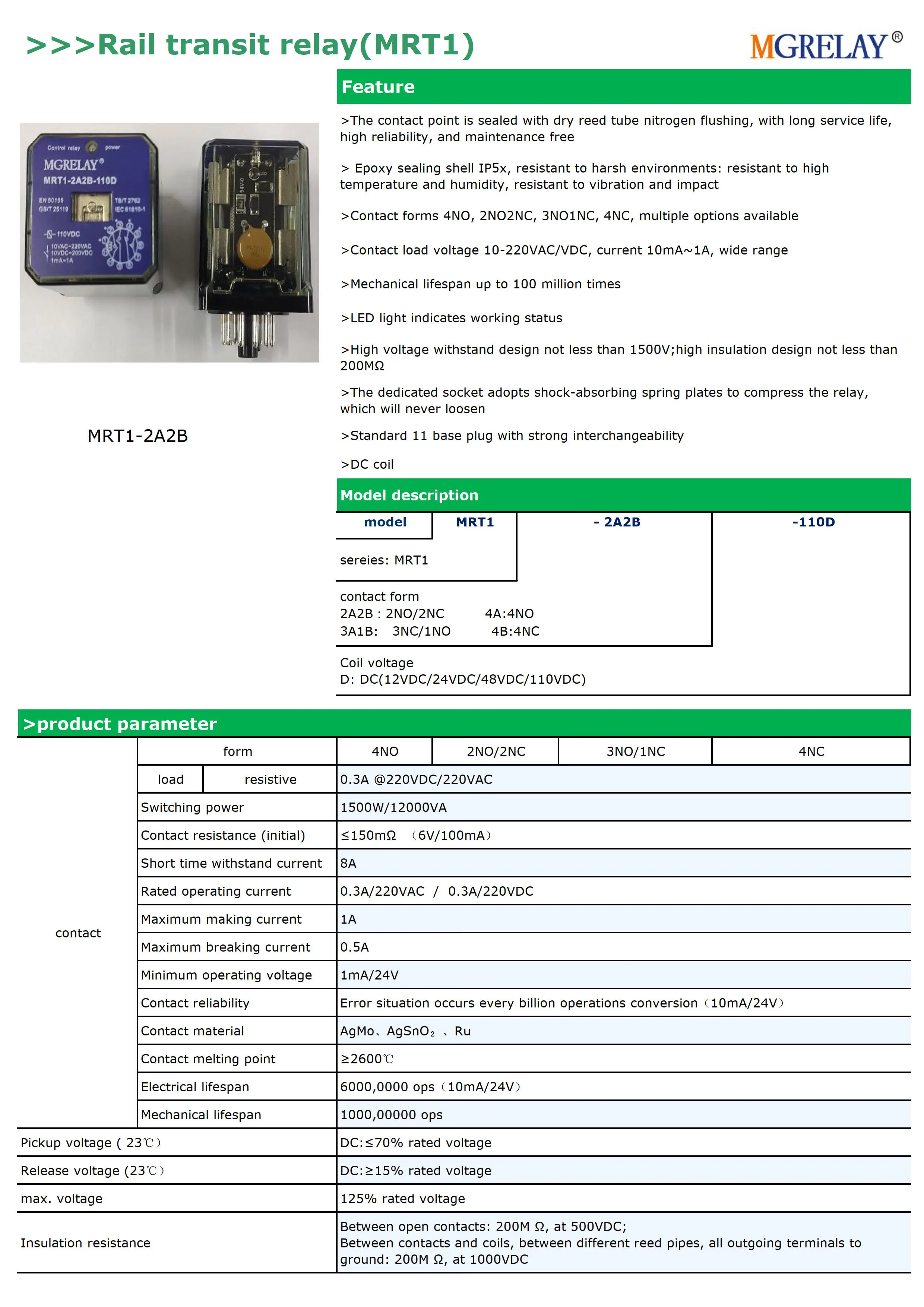 Mgrelay Mrt1 24vdc Rail Transit Industrial Relay - Buy 1a Rail Transit ...