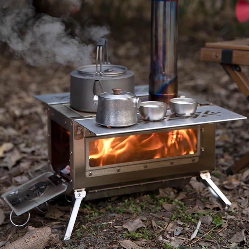 Poêle à Bois De Camping UNHO - Ensemble Complet Avec Tuyaux, Sac, Outil Et Piquets - Neuf, Pliable, Acier Inox