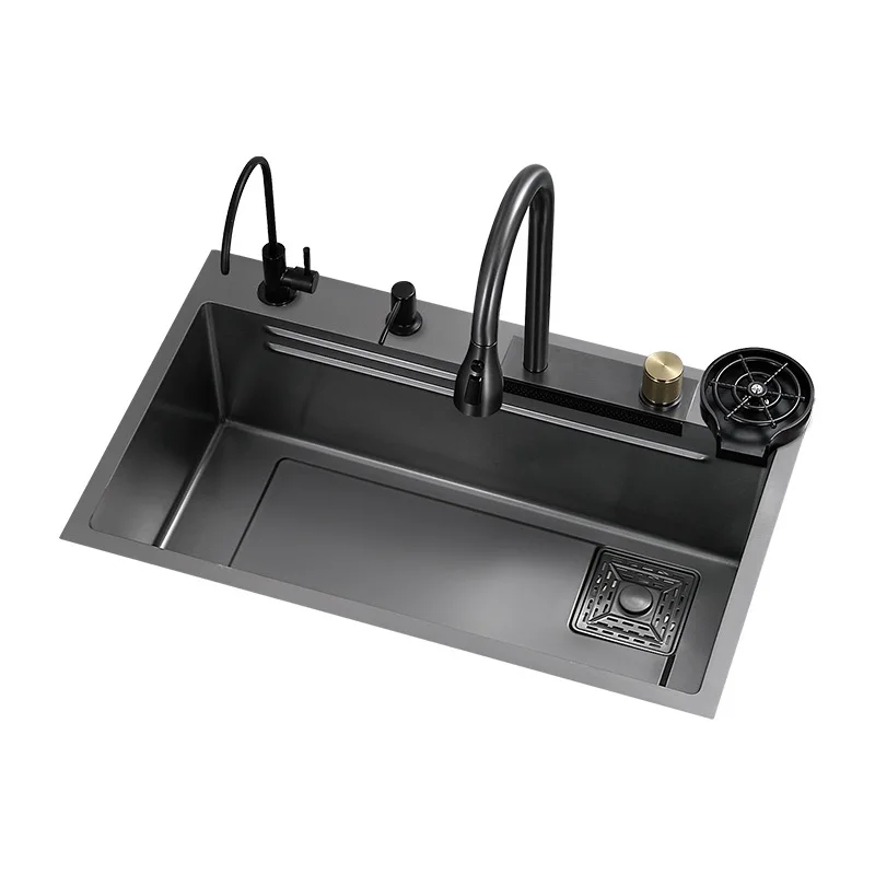 Jdoor Modern Nanometer Sink Kitchen 304 Stainless Steel Waterfall