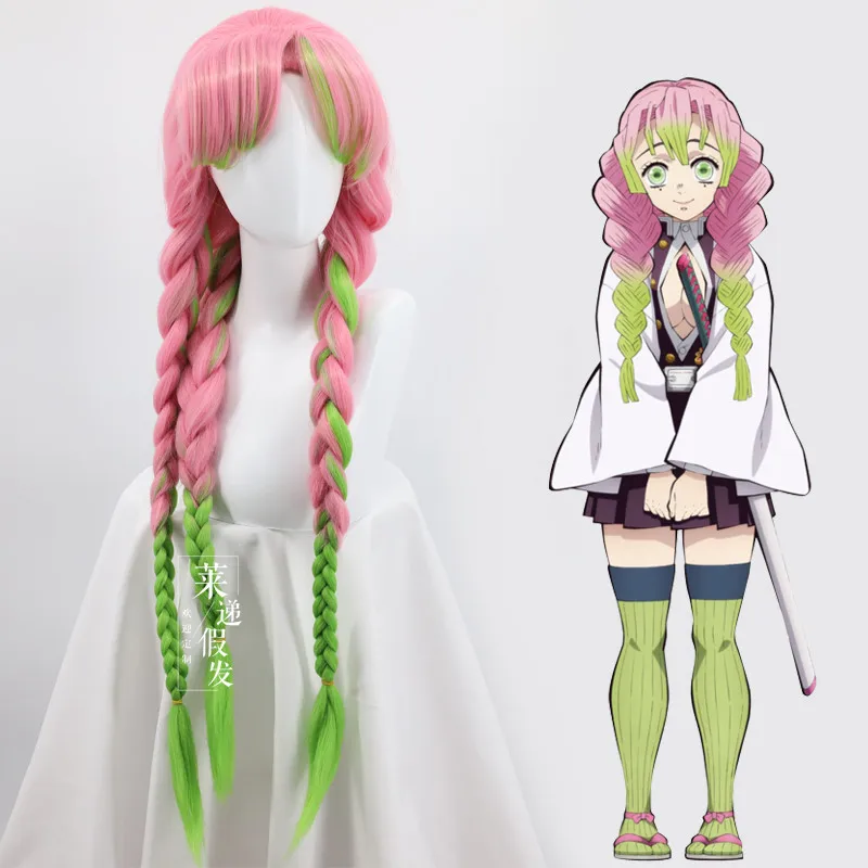 Ecoparty Demon Slayer Kimetsu No Yaiba Kanroji Mitsuri Pink Long Braids Wig Cosplay Costume Heat Resistant Hair Halloween Party Buy Doki Doki Literature Club Wig Long Ponytails Curly Wig Dangan Ronpa Product On