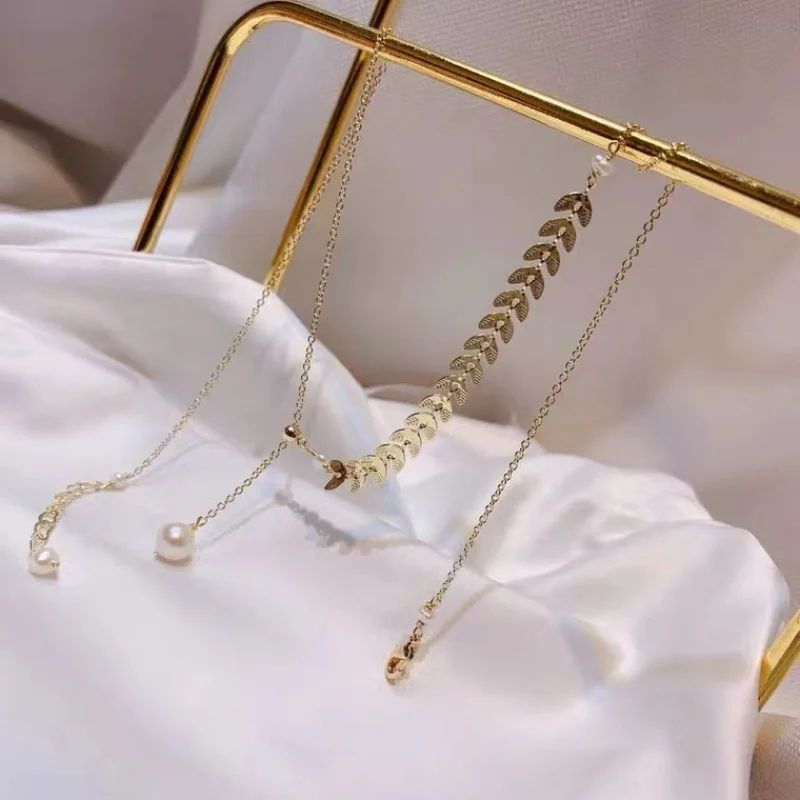 18k Gold Necklace Wheat Spike Necklace 