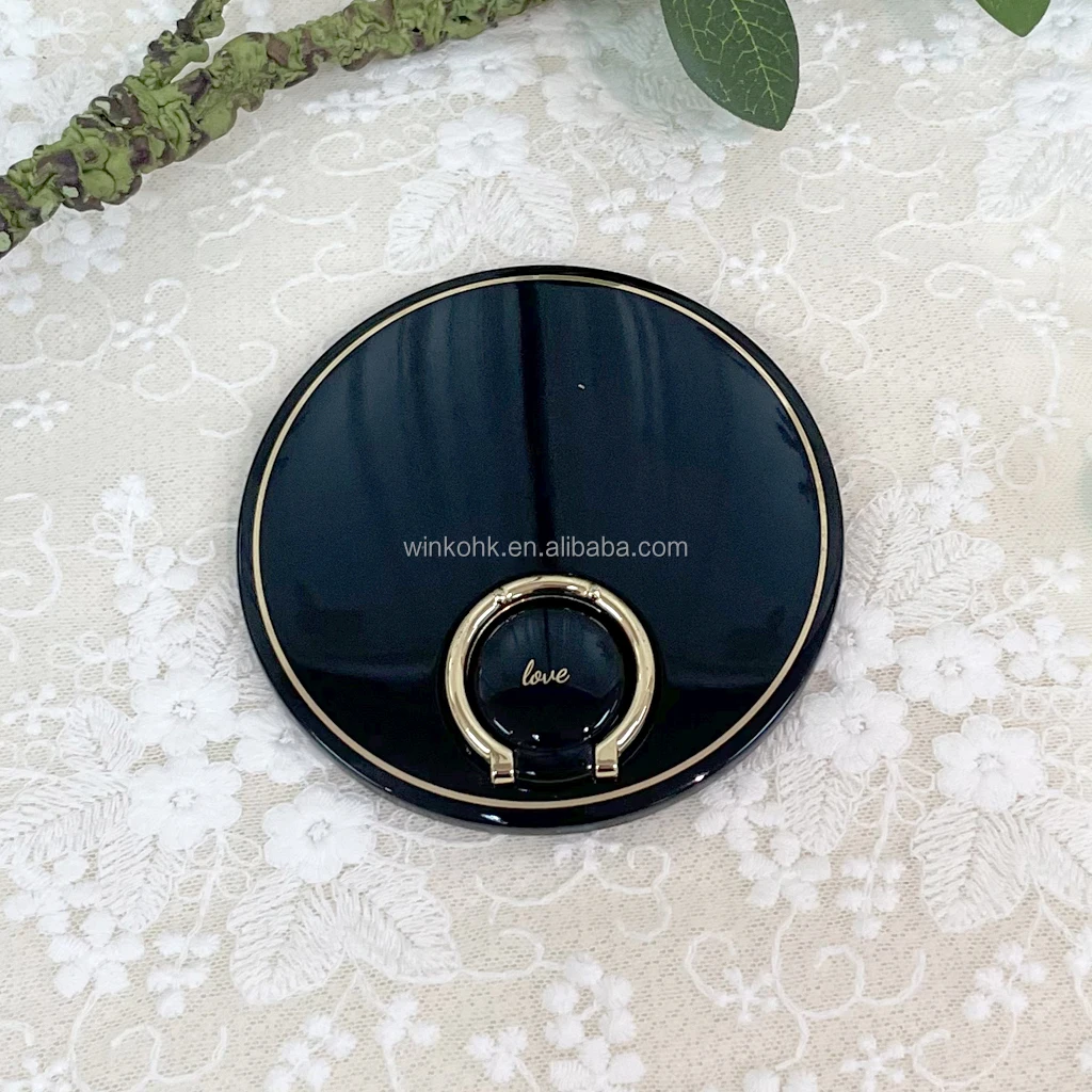 Mini Metal Personalized Blank Round Compact Mirrors Pocket Cosmetic Makeup Mirror with Ring Holder Custom logo