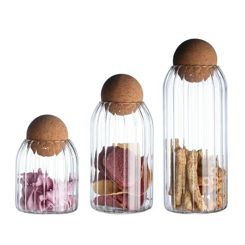 Wholesale Sealed Glass Storage Container with Ball Cork Lid Food Storage Glass Jar Heat Resistant Glass Canister for Coffee Bean