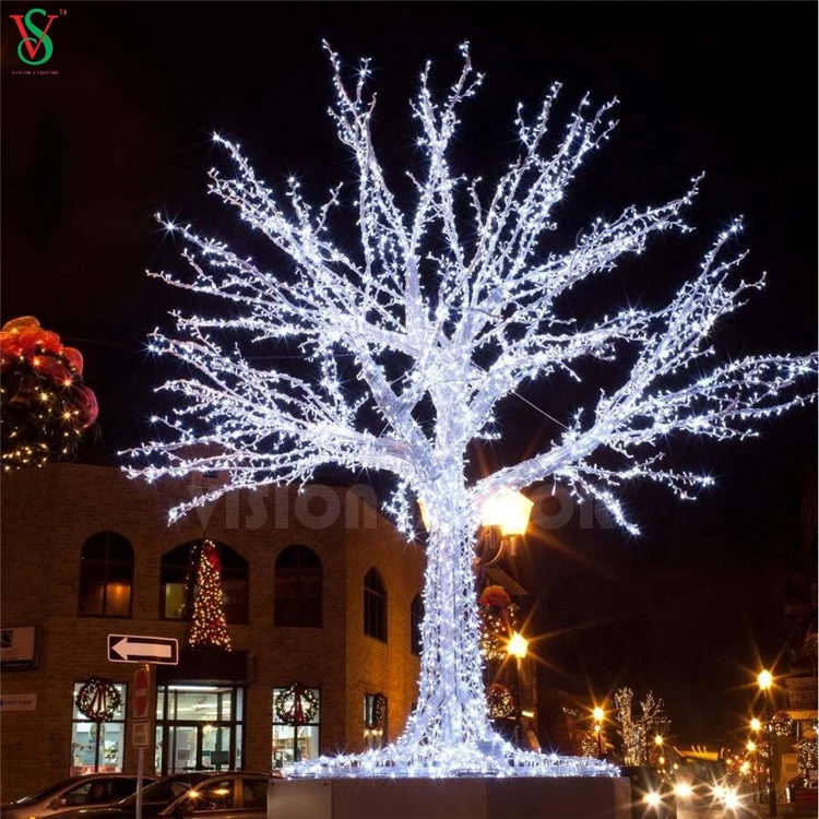 屋外クリスマスLEDホワイトブランチツリーライト大きな照明付き人工