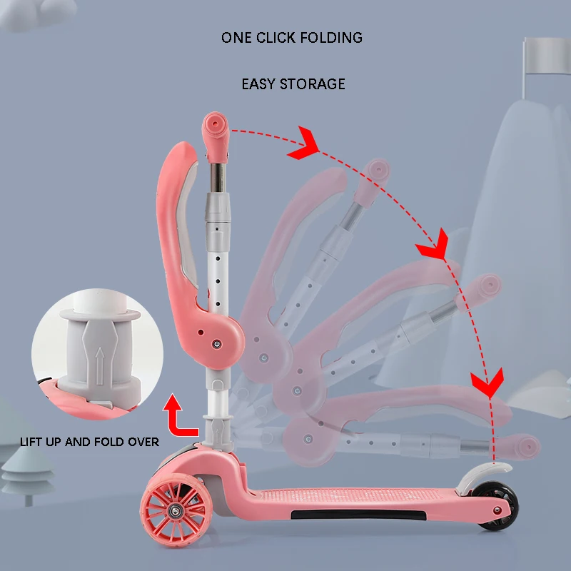 2021 детский скутер со вспышкой, можно сидеть и ездить на самокате, складной игрушечный автомобиль