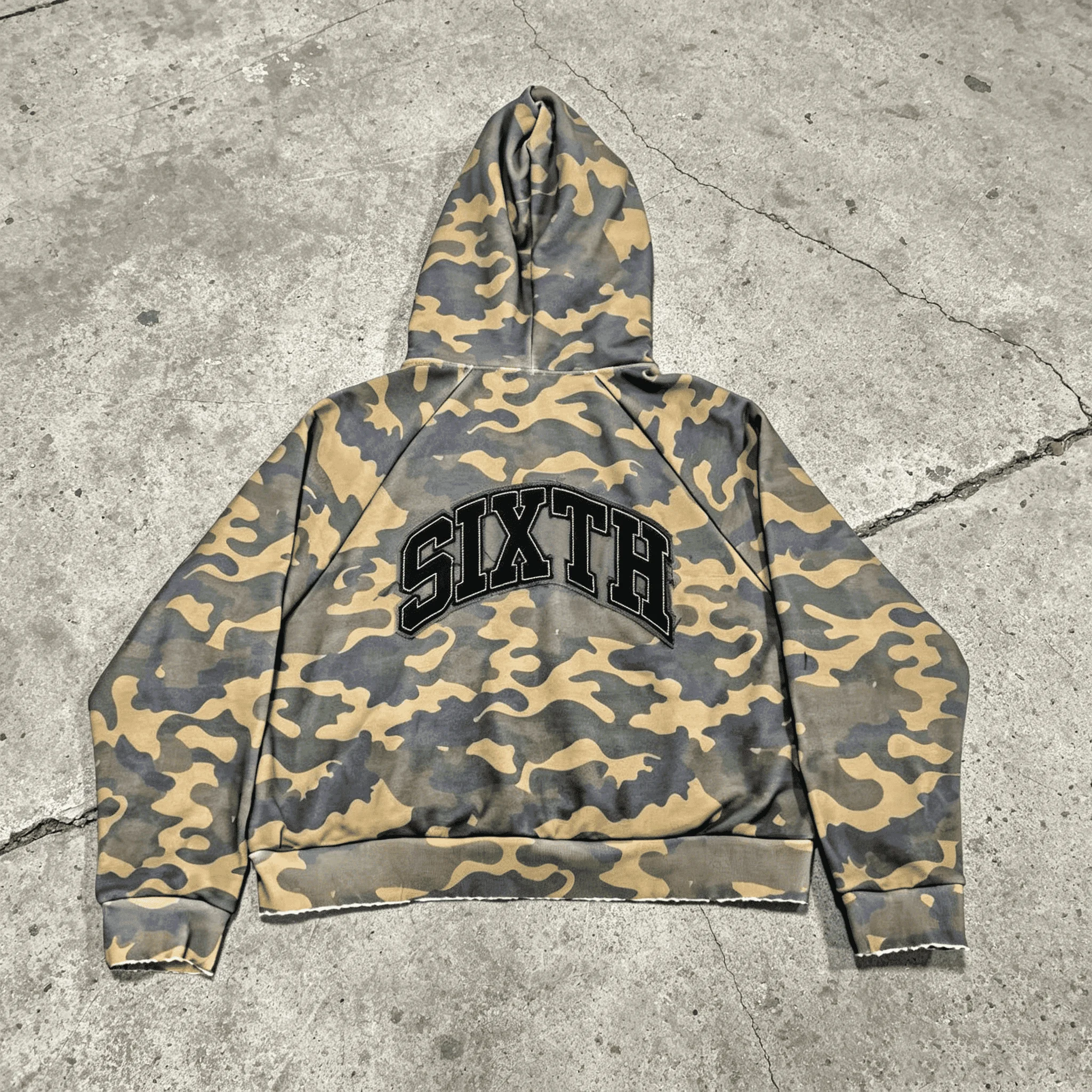 Premium Mens Camouflage Hooded Sweatshirt Washed Distressed Full Zip Urban Street Style Outerwear Apparel gallery 2