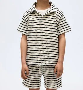 Wholesale Custom Summer Striped Kids Set Simple Cute Pullover Casual Elastic Waist Shorts Two-Piece Boys Clothing Sets 3-4 Years