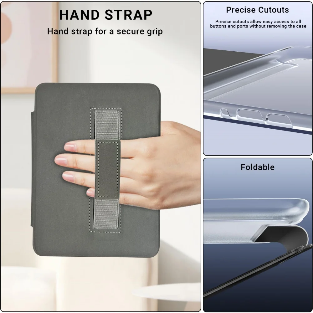 product for laudtec 2024 signature edition auto sleep wake foldable case clear leather hand strap clear case kindle paperwhite 12th gen-7