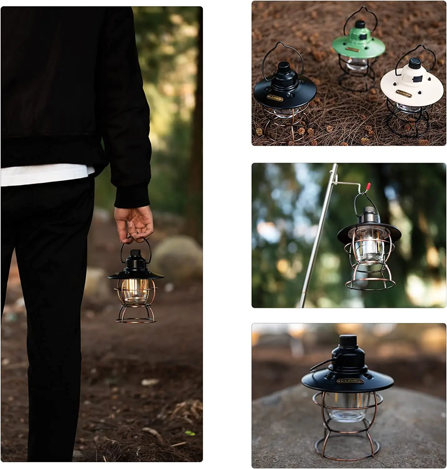 2022 IPX4 Waterproof Outdoor Portable Rechargeable Led Vintage Retro Metal Hanging Camping Lantern Lights factory