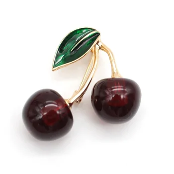 Custom Red Enamel Cherry Brooches Alloy Fruit Brooch Pin for Kids