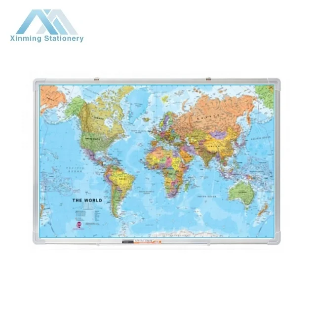 New Political World Map Travel Framed Full Size 120x80cm Cork Pin Board