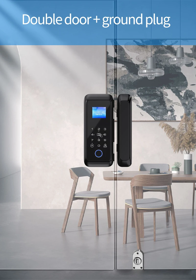 C4 Blue Tooth Tuya APP Smart Glass Door Lock Wireless Smart Access Controller Fingerprint Unlock Time Attendance Function