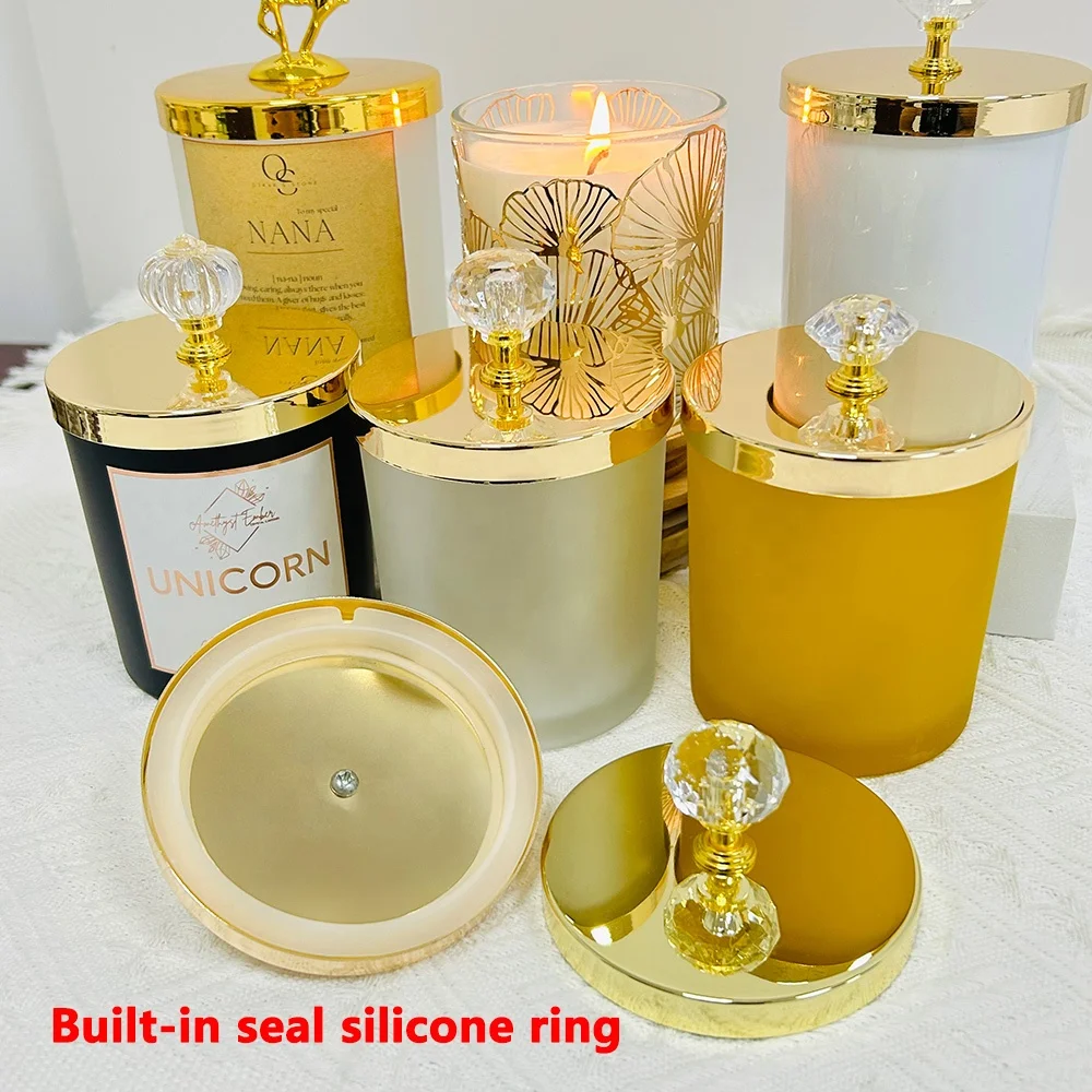 Wholesale metal cover scented candles decorative candle jar lid with handle candle accessories toppers details