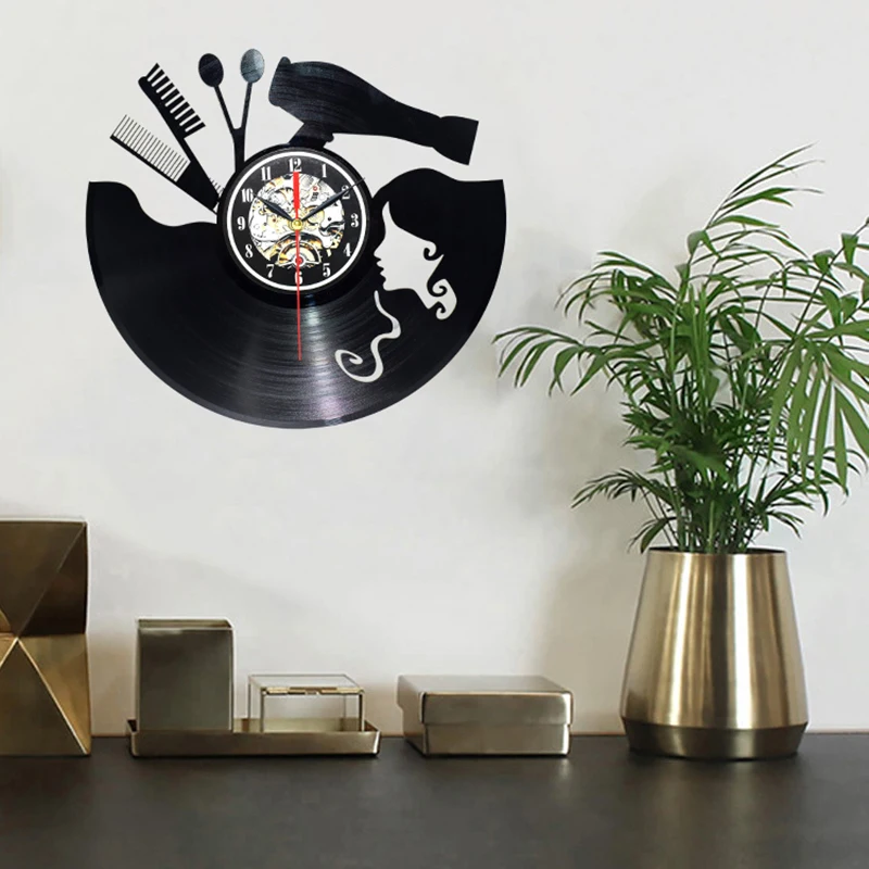 Barber Shop Oclock Decorative Wall Clocks Hairdresser Vinyl Wall Clock Modern Design 3D Watches Wall Decor For Barber