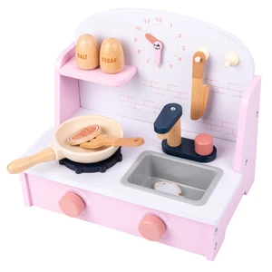 Kids Wooden Pretend Play Kitchen Set Portable Mini Stove with Realistic Pots and Utensils for Early Learning Cooking Toy