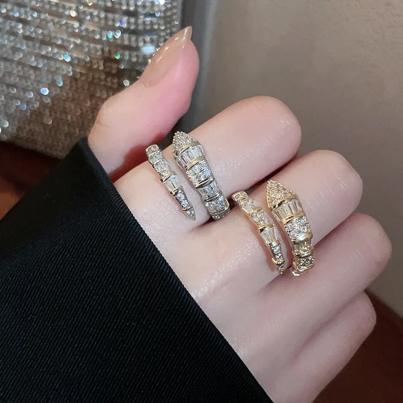 European and American Cold Wind Zircon Snake Shaped Ring, Niche High-end Design, Index Finger Ring, New Versatile Accessory