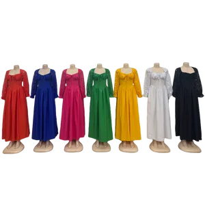 Wholesale Ladies Temperament square Collar Lace Long Sleeve Waist Solid Color Casual Dress