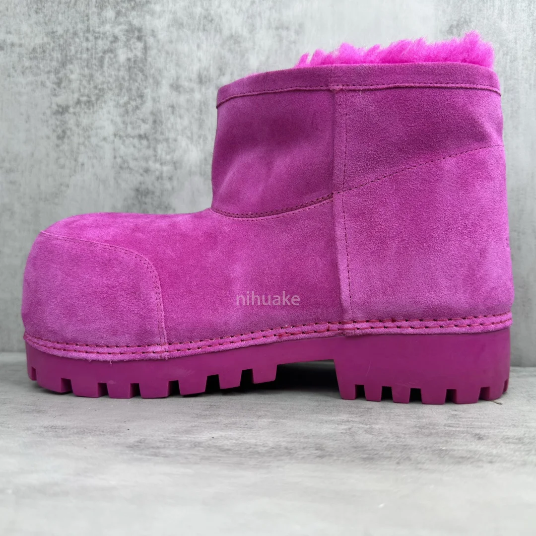 Designer Brand Women Snow Boot Thick Soles Large Size Women's Pink Alaska Low Shearling-lined Suede Boots