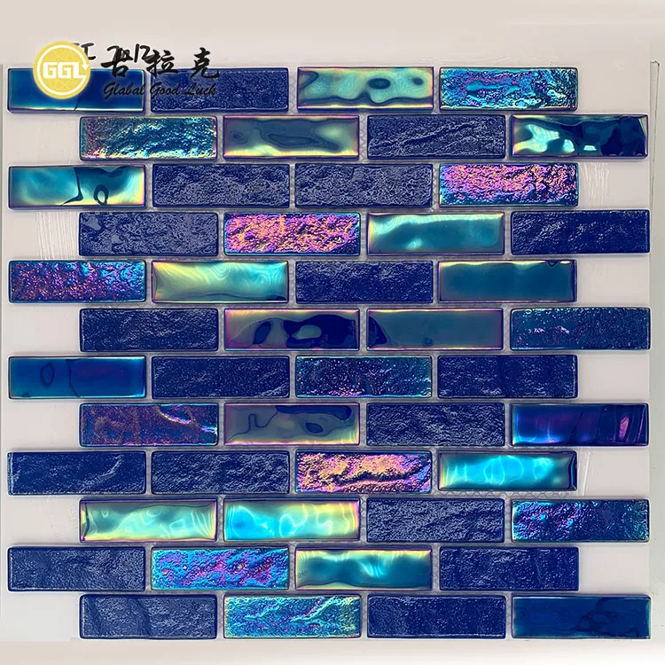 Rainbow Customize Square Blue brick Tile Pool Iridescent Tile Swimming Pool Glass Mosaic