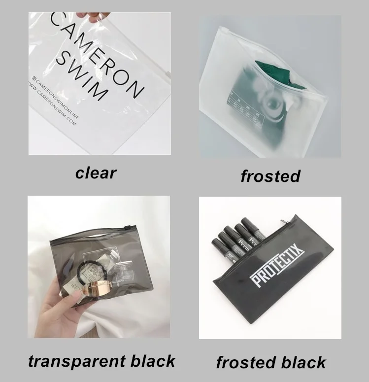 Customized  high quality logo bio frosted cosmetic clear bag with plastic  zipper PVC PE with clothing  Zipper bag Hae5870729ce649fd841bf3bb7ec4f47bU