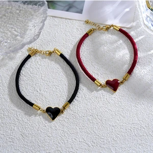 Super Cute 18K Gold Plated Parts Bracelet Dripping Oil Heart Charm Pendant Not Fading Allergic-Free Fashion String Bracelets