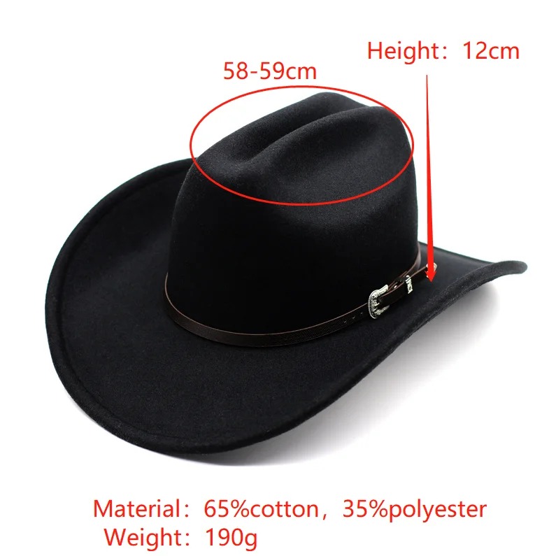 Wholesale Classic Felt Wide Brim Western Cowboy Cowgirl Hat With Buckle ...