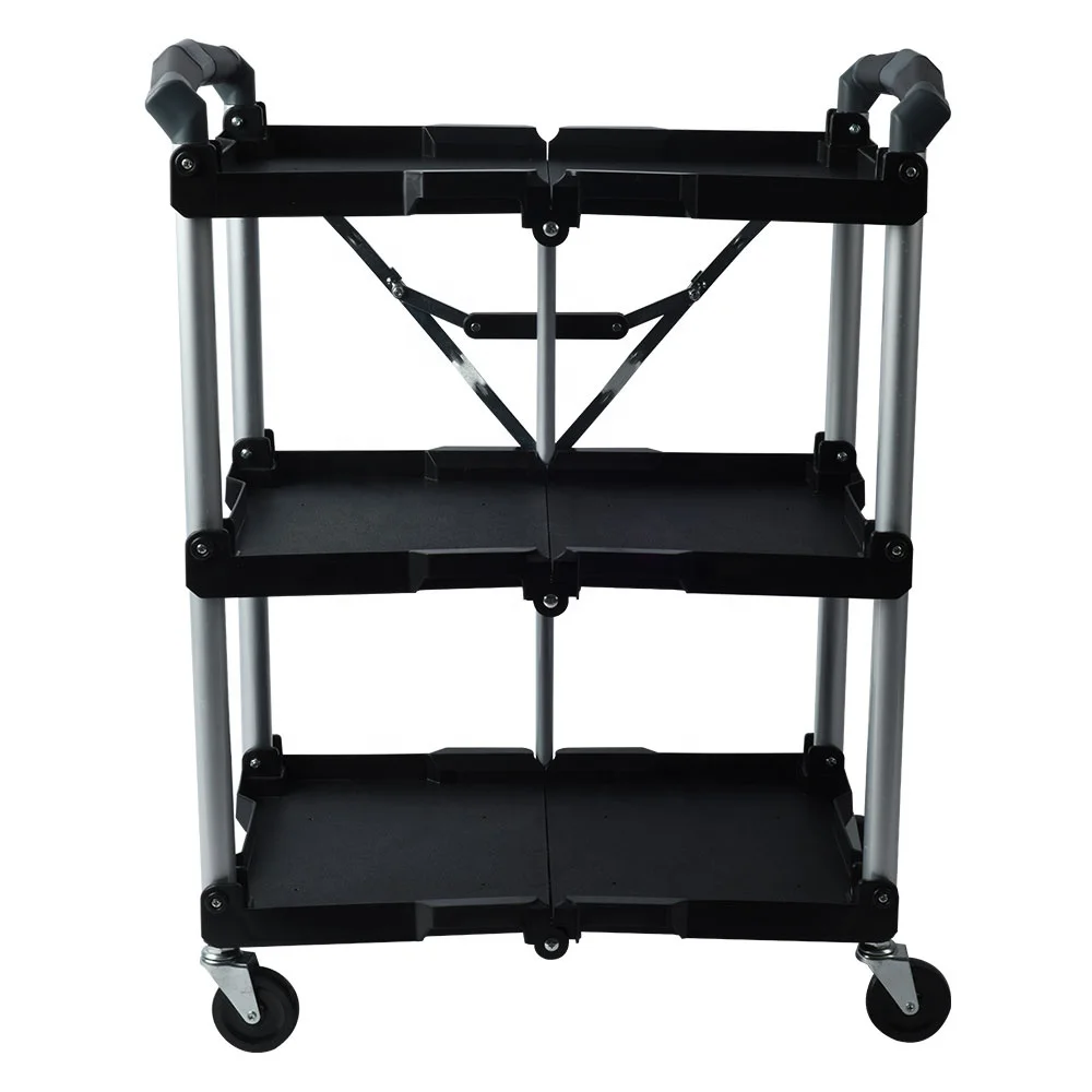 Vertak Multifunction 3 Tier Utility Cart Storage Hot Pot Food Foldable Hand Pull Rolling Cart Folding Collapsible Service Cart