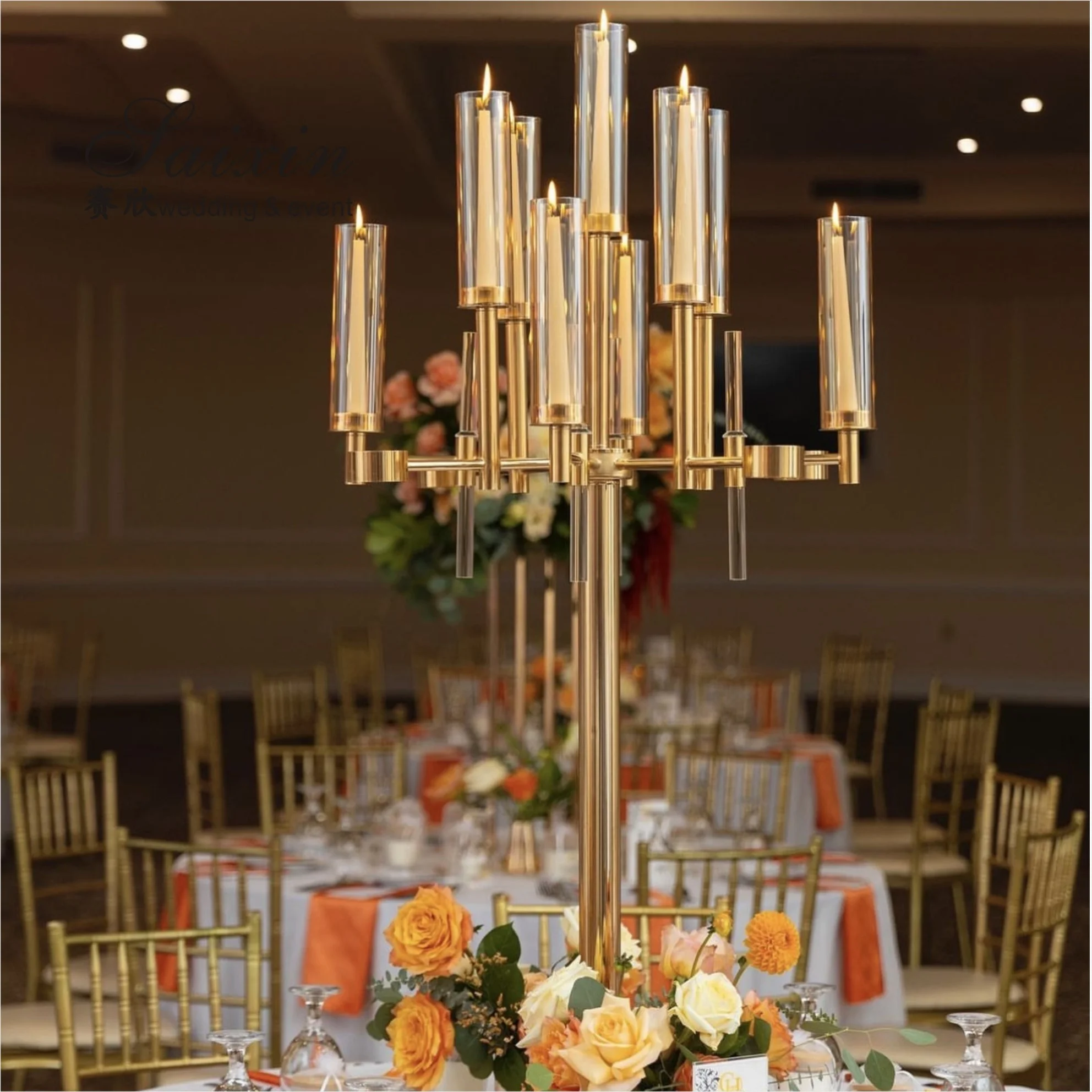 Shop Our Hot Sale 13 Arm Glasses Metal Gold Candelabra for Weddings, image size:1984x1984