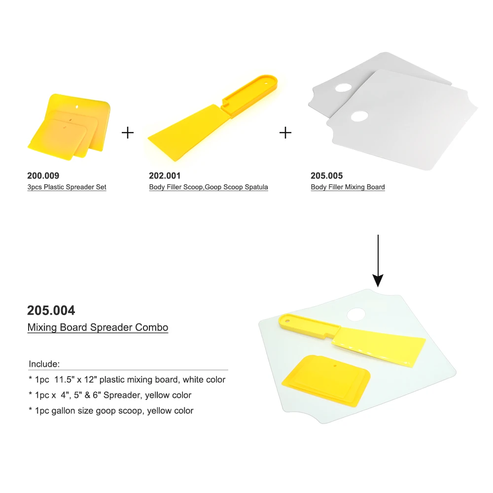 Automotive Body Filler Putty Mixing Board Spreader Combo With 3pcs Plastic Spreaders And 1 Pcs