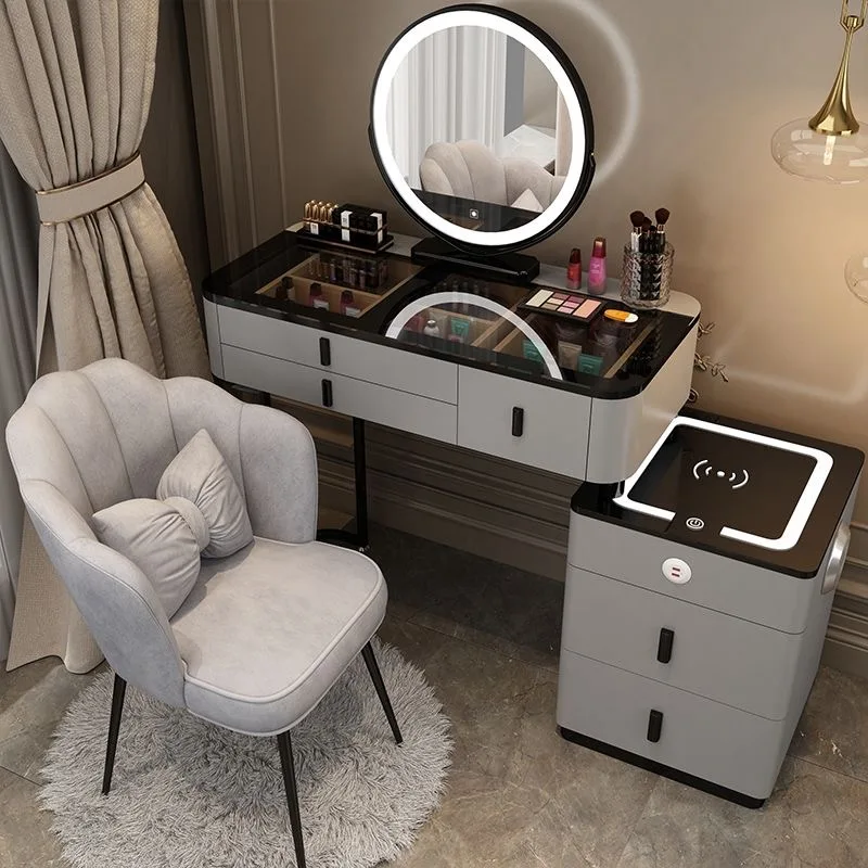 Smart Furniture Modern Simple Multi-functional Princess Dressing Table Side Cabinet Vanity With Mirror Chair Smart Table