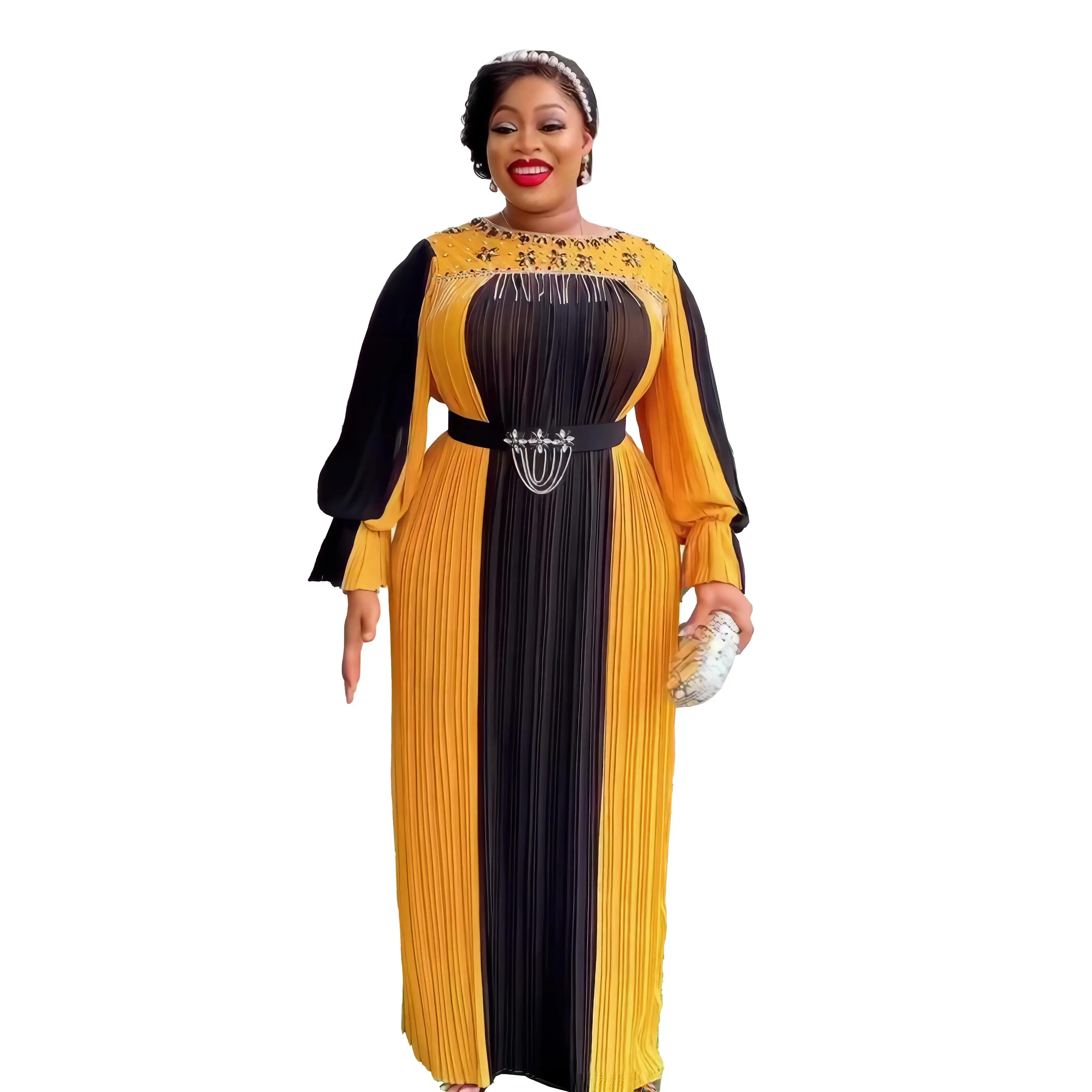Best Plus Size African Evening Dress Designs with Pleated Belt Breathable Kanga Dress for Ladies Decorated with Rhinestones Best Plus Size African Evening Dress Designs with Pleated Belt Breathable Kanga Dress for Ladies Decorated with Rhinestones