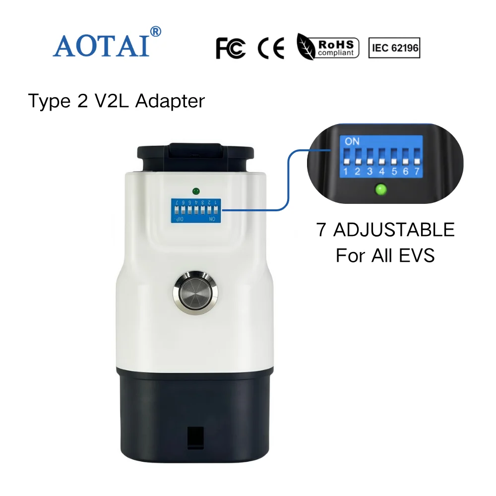 AOTAI Type 2 to Schuko V2L EV Adapter with Plug & Dummy Socket for BYD Xpeng Deepal Chery Zeekr MG KIA GAC