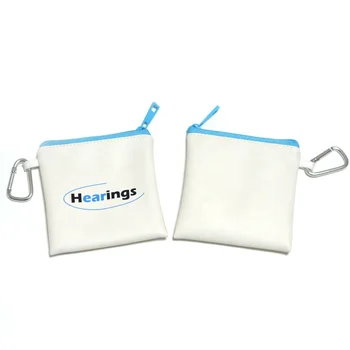Custom Brand Small White Soft PU Leather Zipper Earphone Storage Bag Earplug Dust Bag