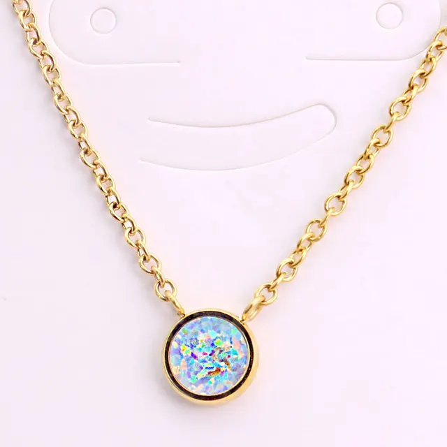 Fashion Vintage 18K Gold Plated Gold Chain Opal Pendant Choker Necklace Statement Bohemian Ladies Jewellery