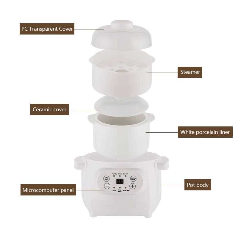 Custom logo Multifunction Baby Porridge Soup Automatic Cooker Portable Electric Slow Cooker for Home