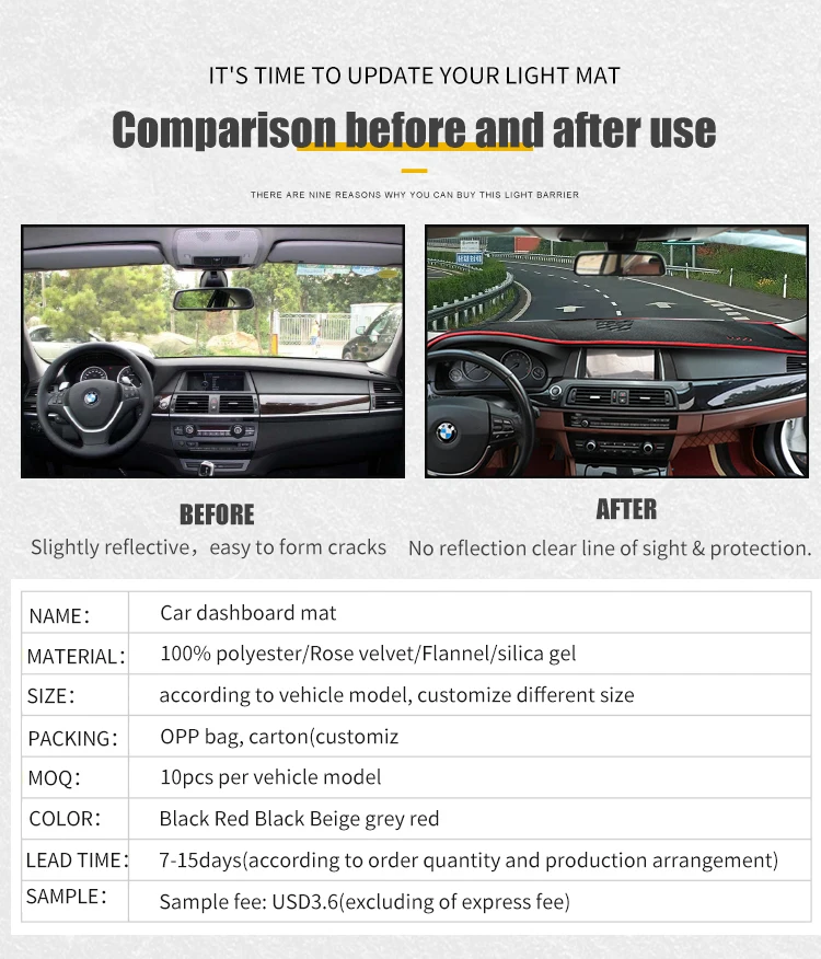 Contemporary Style Dashboard Mat Cover Fabric Multiple Specifications