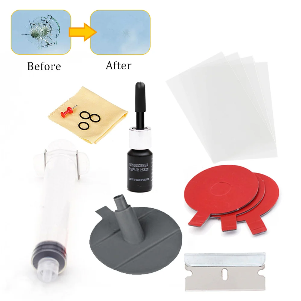 Windshield Crack Repair Kit - 4 Pcs Car Glass Repair Kit For Chips, Star Cracks & Bulls-Eyes, Quick Fix