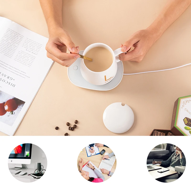 Promotional Gift Package Set 400ml Keep Hot 55 Degree Porcelain Warm Cup Ceramic Mug With USB Charging Heating Pad