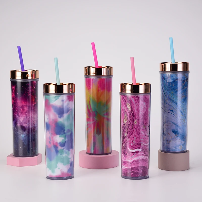 Custom Double Wall Rose Gold Lids Clear Acrylic Tumbler with Straw New  Design Paper Card Insert Drinkware for Parties| Alibaba.com