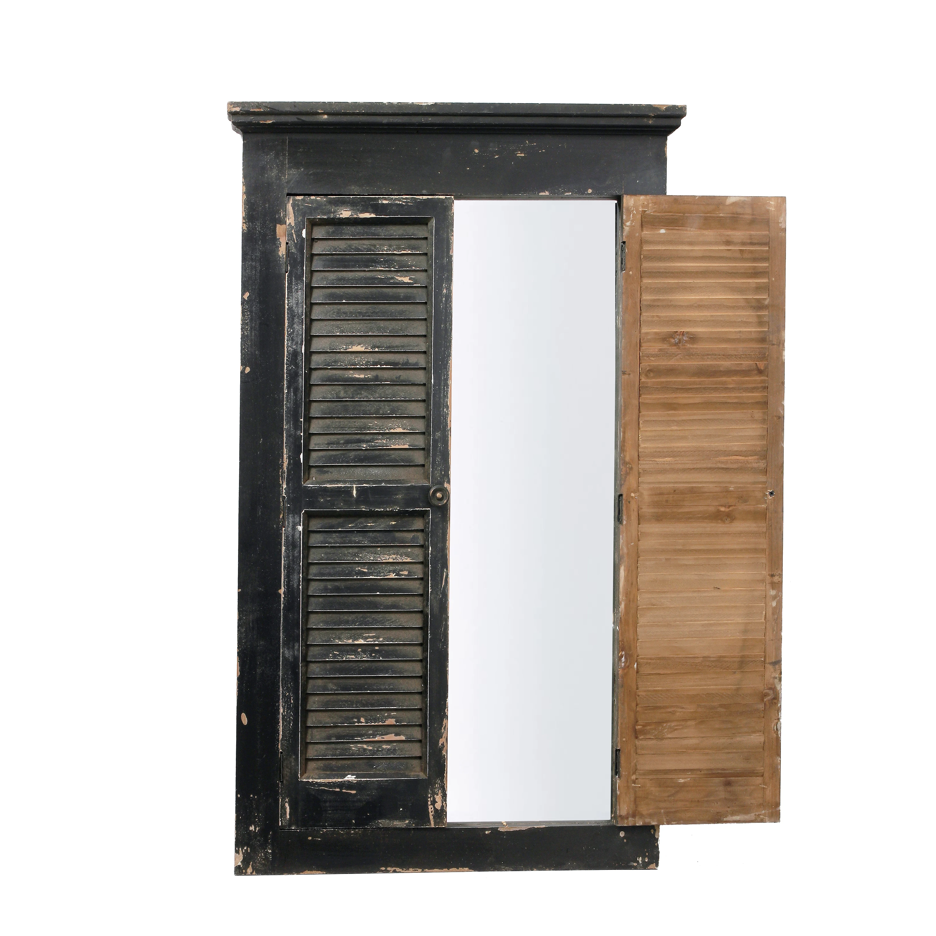 Farmhouse Handmade Custom Shutter Mirrors Espejo Shabby Chic Decorative Rustic Black Shutter Wood Wall Mirror With French Doors