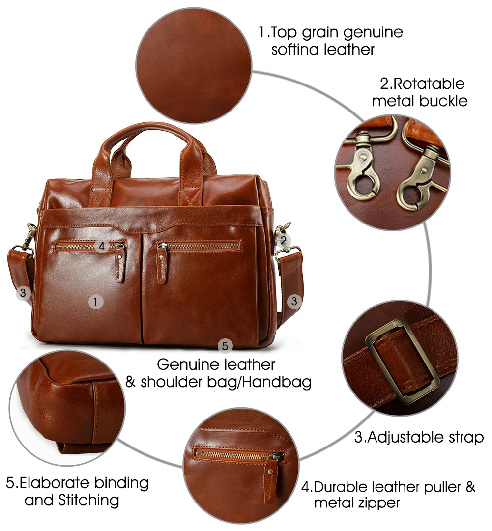 New Design Custom OEM Logo Full Grain Oil Wax Leather Official Laptop Bag for Man Real Cowhide Leather Business Briefcase