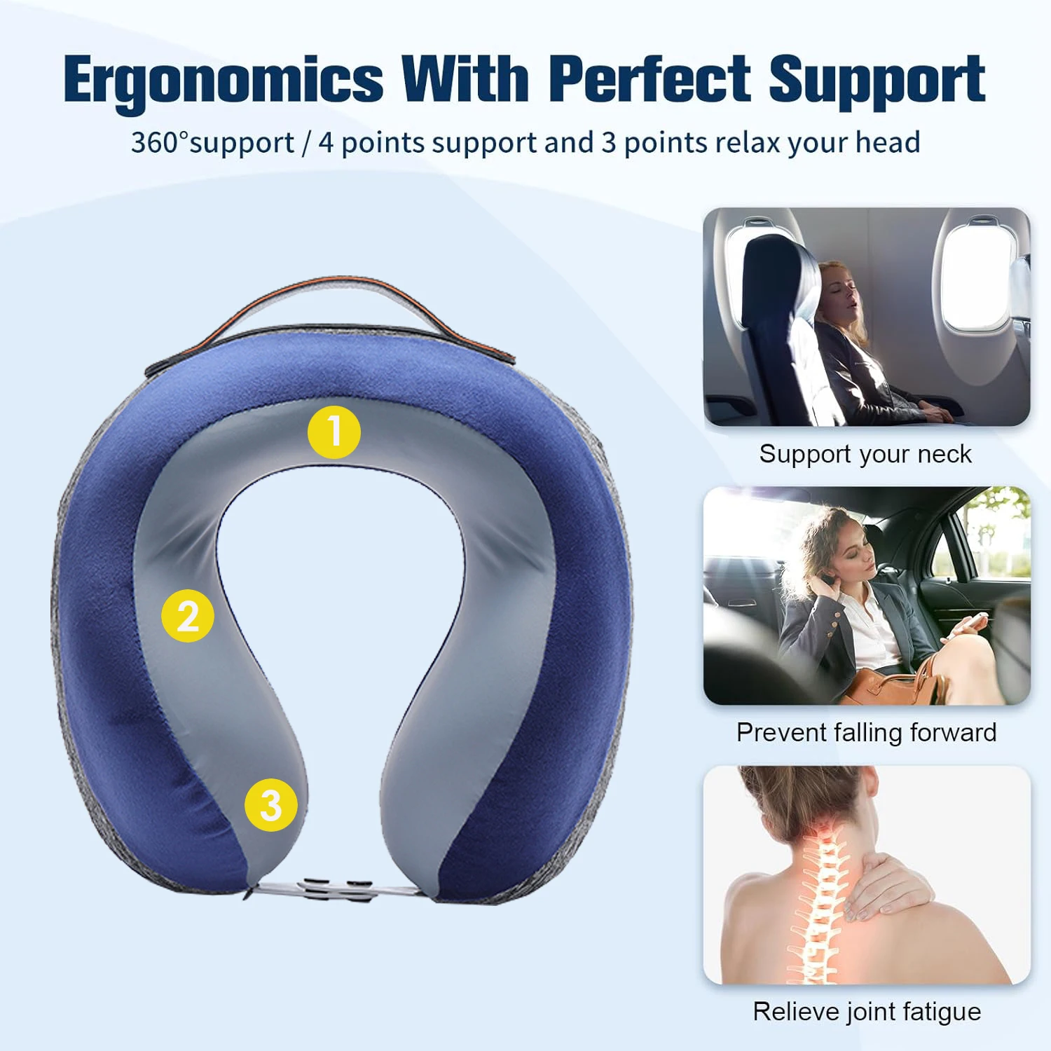 Removable Cover Memory Foam U Shape Neck Pillow with Handle Head Support Christmas Present Travel Neck Pillow for Airplane/Car